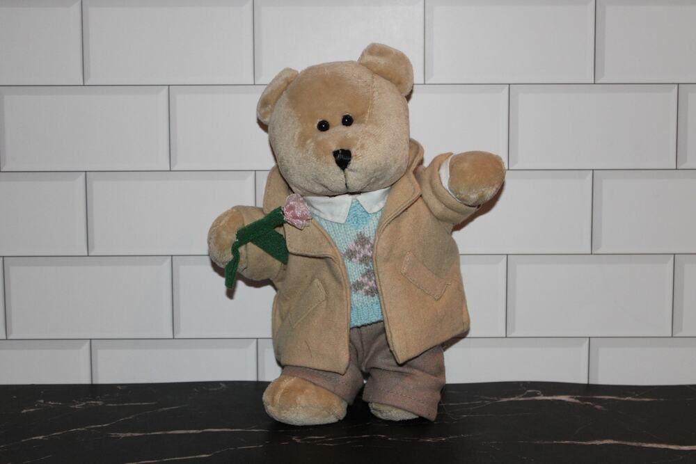 Starbucks 2005 Spring Bearista Plush Teddy Bear Trench Coat Pink Flower
